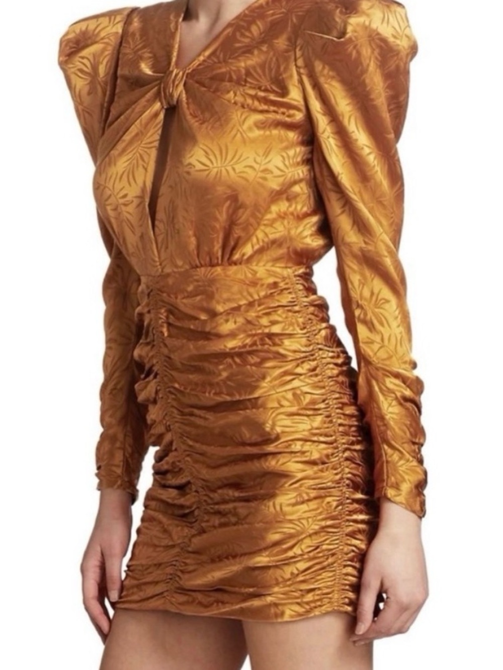 Ronny Kobo Collection Ruched Satin Mini Dress - Rust/Orange